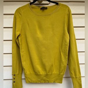 Ann Taylor yellow/mustard long-sleeved, crew neck sweater, 3 wrist buttons, Med